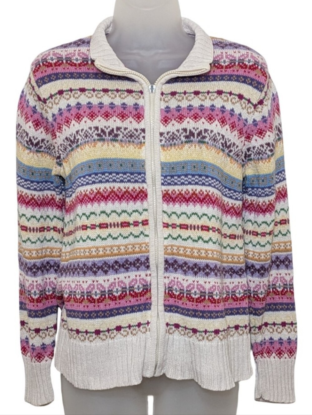 Vintage | Tiara International Cream Multicolor Fair Isle Women's Sweater | Chic